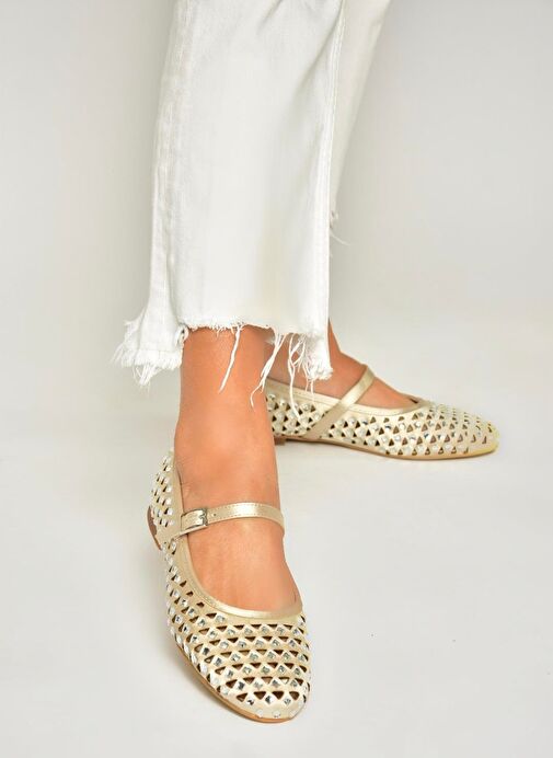 U725513204 Bej Kumaş Taş Detaylı Kadın Babet - Görsel 5