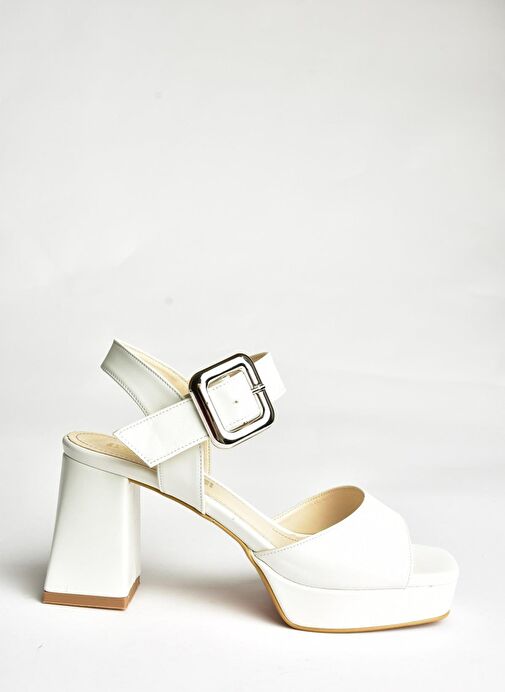 U820009709 Beyaz Kalın Topuklu Kadın Ayakkabı - Görsel 5