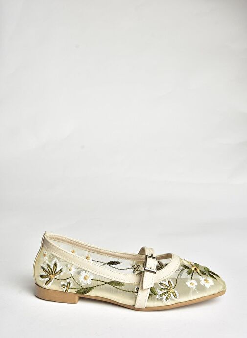 U241793015 Bej File Çiçek Motifli Kadın Babet - Görsel 7