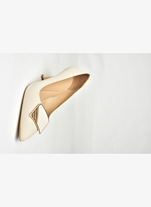 U820971104 Bej Kumaş İnce Topuklu Kadın Ayakkabı - Görsel 9