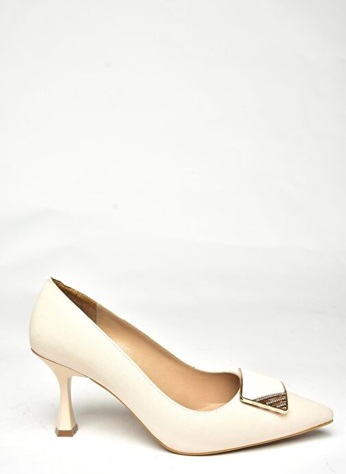 U820971104 Bej Kumaş İnce Topuklu Kadın Ayakkabı - Görsel 8