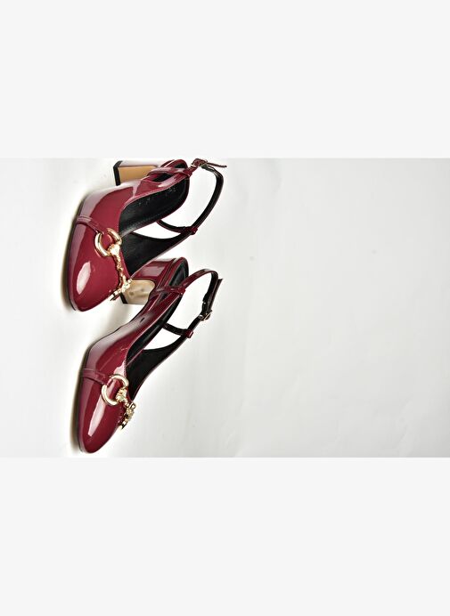 U820295108 Bordo Rugan Kalın Topuklu Kadın Ayakkabı - Görsel 5