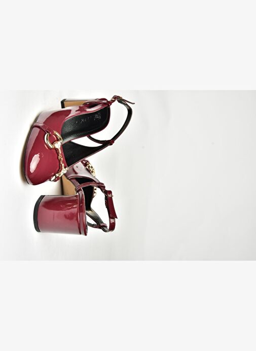 U820295108 Bordo Rugan Kalın Topuklu Kadın Ayakkabı - Görsel 7