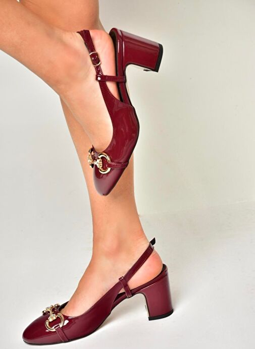 U820295108 Bordo Rugan Kalın Topuklu Kadın Ayakkabı - Görsel 4