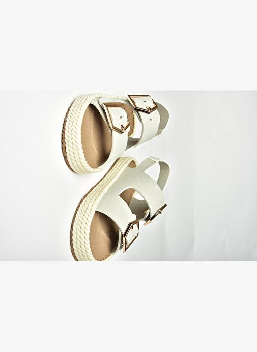 U596330302 Gri Süet Kadın Sandalet - Görsel 7