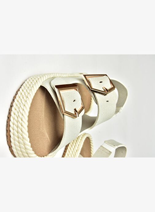 U596330302 Gri Süet Kadın Sandalet - Görsel 9