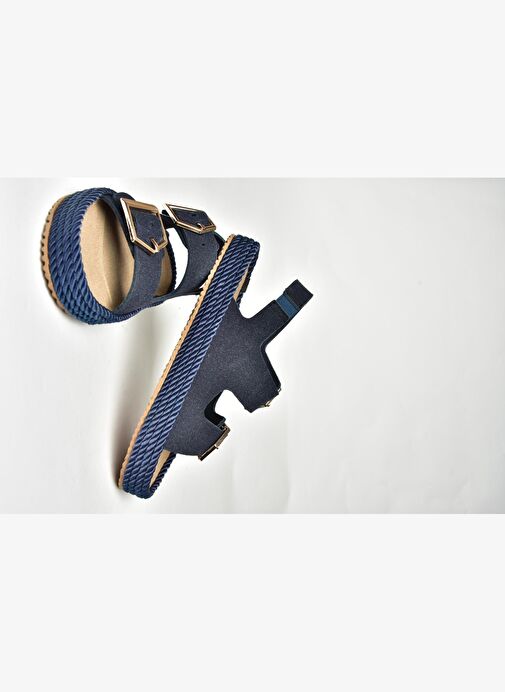 U596330302 Lacivert Süet Kadın Sandalet - Görsel 8