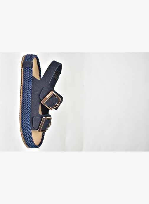 U596330302 Lacivert Süet Kadın Sandalet - Görsel 7