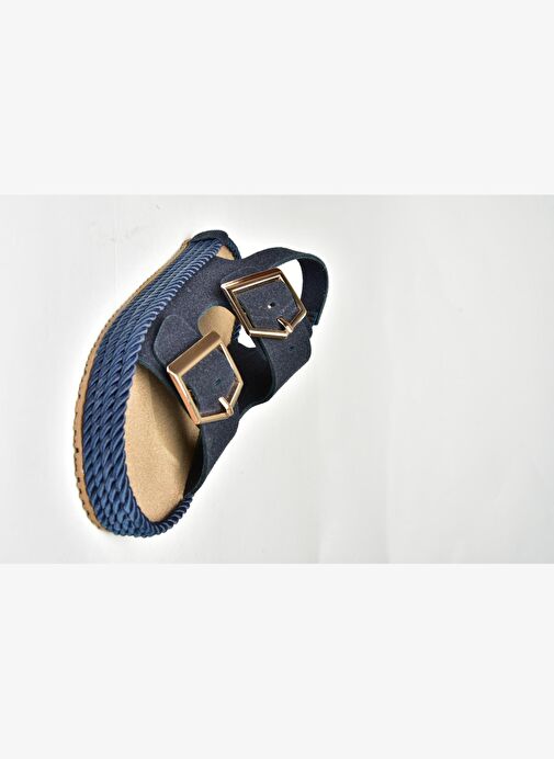 U596330302 Lacivert Süet Kadın Sandalet - Görsel 9