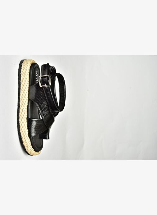 U973264507 Siyah Yılan Baskı Kadın Sandalet - Görsel 6