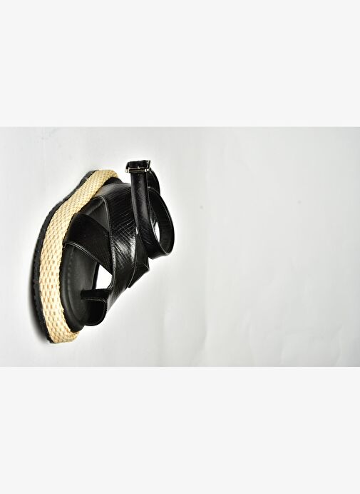 U973264507 Siyah Yılan Baskı Kadın Sandalet - Görsel 7