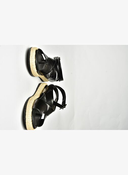 U973264507 Siyah Yılan Baskı Kadın Sandalet - Görsel 8