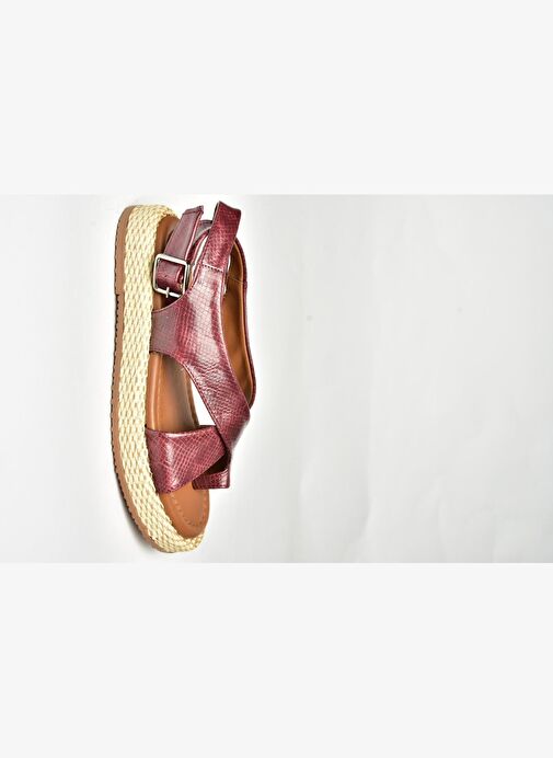 U973264507 Bordo Yılan Baskı Kadın Sandalet - Görsel 6