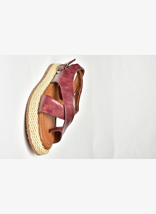 U973264507 Bordo Yılan Baskı Kadın Sandalet - Görsel 7