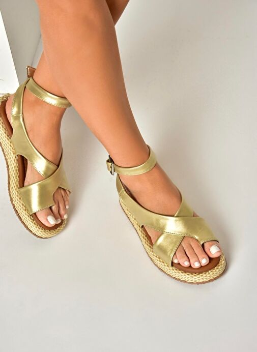 U973264509 Altın Kadın Sandalet - Görsel 2