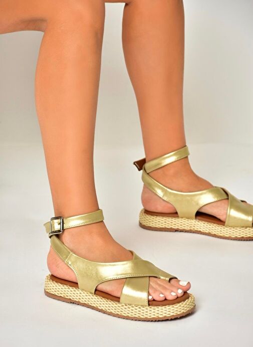 U973264509 Altın Kadın Sandalet - Görsel 5