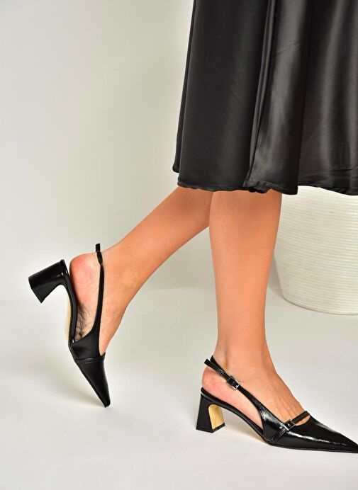U654078709 Siyah Kalın Topuklu Kadın Ayakkabı - Görsel 4