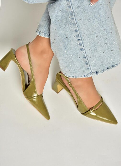 U654078709 Yeşil Kalın Topuklu Kadın Ayakkabı - Görsel 4