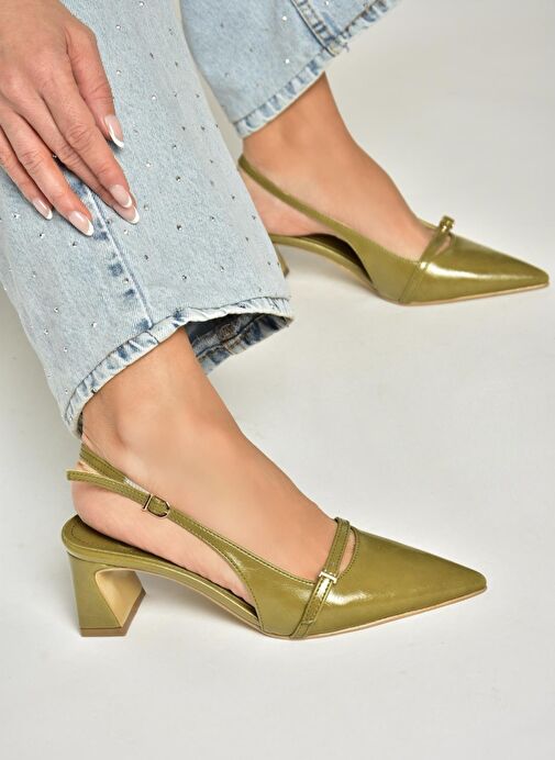 U654078709 Yeşil Kalın Topuklu Kadın Ayakkabı - Görsel 5