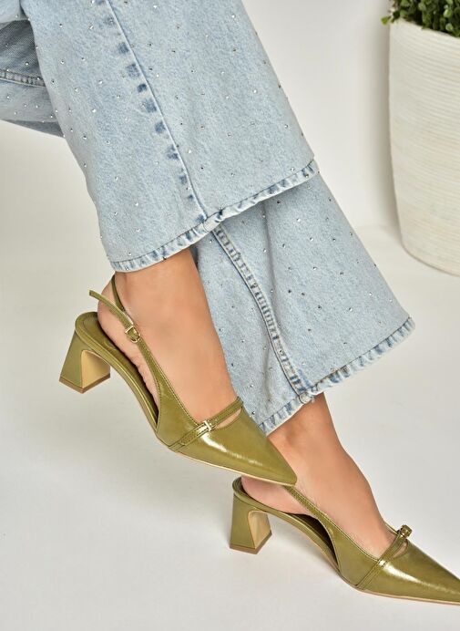 U654078709 Yeşil Kalın Topuklu Kadın Ayakkabı - Görsel 6
