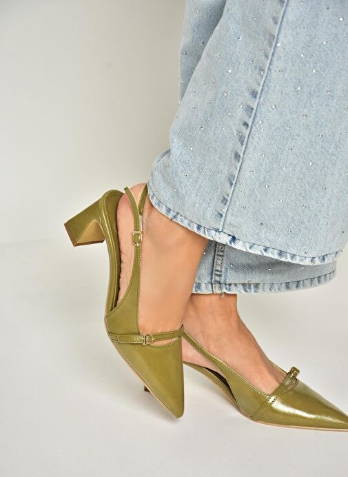 U654078709 Yeşil Kalın Topuklu Kadın Ayakkabı - Görsel 3