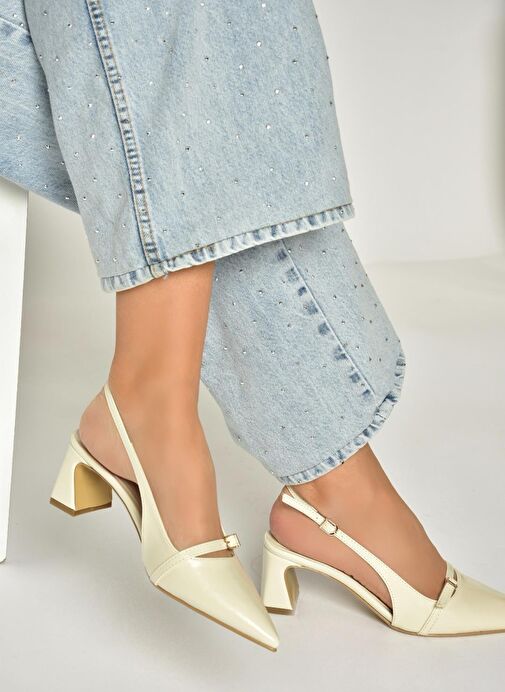 U654078709 Bej Kalın Topuklu Kadın Ayakkabı - Görsel 3