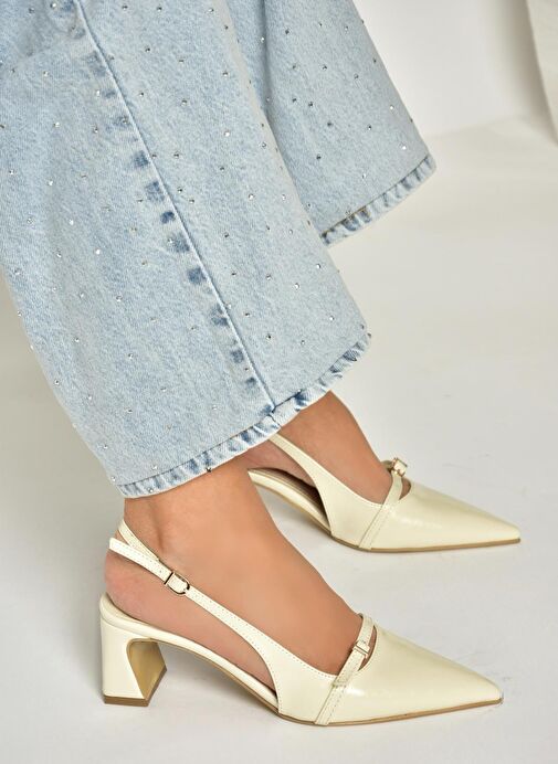 U654078709 Bej Kalın Topuklu Kadın Ayakkabı - Görsel 5