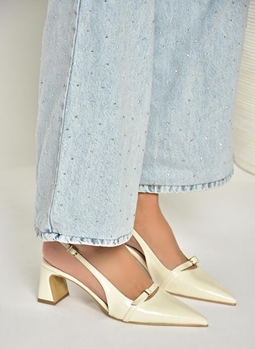 U654078709 Bej Kalın Topuklu Kadın Ayakkabı - Görsel 6