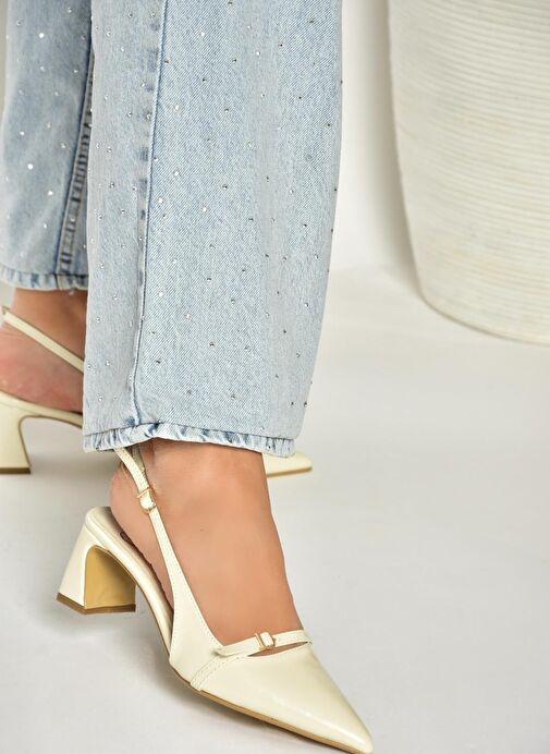U654078709 Bej Kalın Topuklu Kadın Ayakkabı - Görsel 4