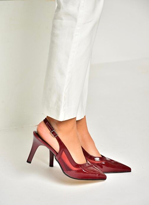 U654078908 Bordo Rugan İnce Topuklu Kadın Ayakkabı - Görsel 5