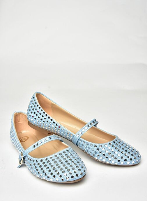 U726634504 Mavi Kot Kumaş Taş Detaylı Kadın Babet - Görsel 8