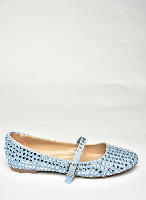 U726634504 Mavi Kot Kumaş Taş Detaylı Kadın Babet - Görsel 6