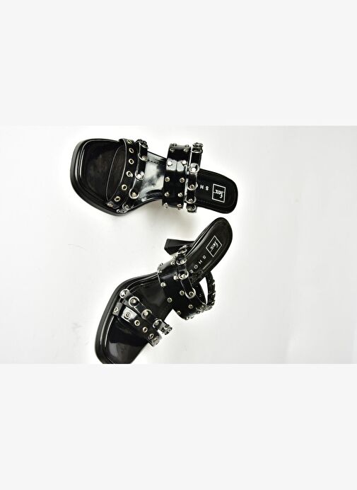 U518280408 Siyah Rugan Kalın Topuklu Kadın Terlik - Görsel 9