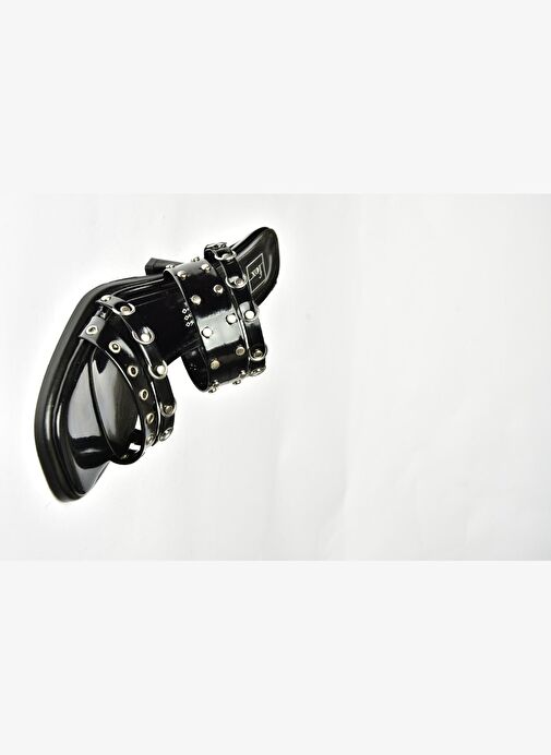 U518280408 Siyah Rugan Kalın Topuklu Kadın Terlik - Görsel 8