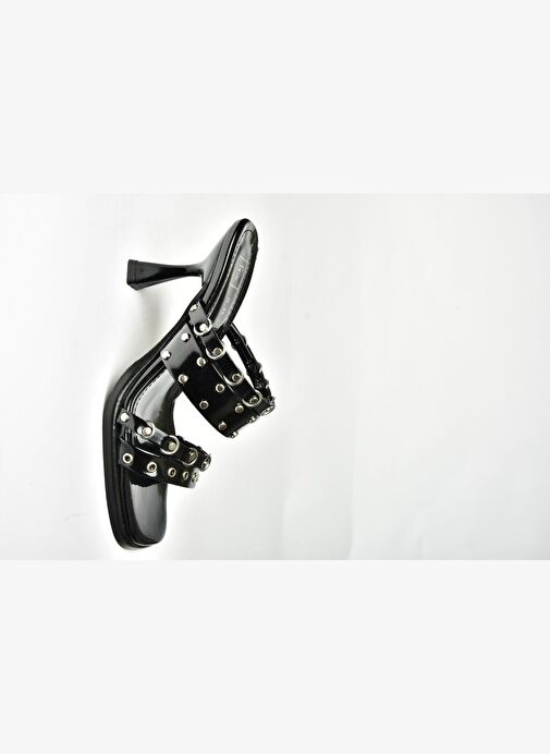 U518280408 Siyah Rugan Kalın Topuklu Kadın Terlik - Görsel 7