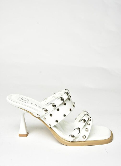 U518280408 Beyaz Rugan Kalın Topuklu Kadın Terlik - Görsel 7