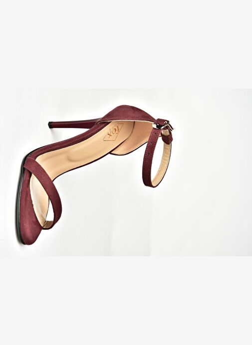 B922112602 Bordo Süet İnce Topuklu Kadın Ayakkabı - Görsel 9