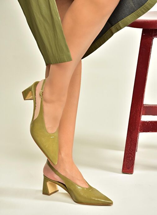 U654080009 Yeşil Kalın Topuklu Kadın Ayakkabı - Görsel 4