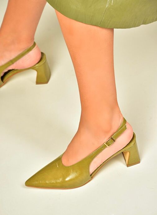 U654080009 Yeşil Kalın Topuklu Kadın Ayakkabı - Görsel 5