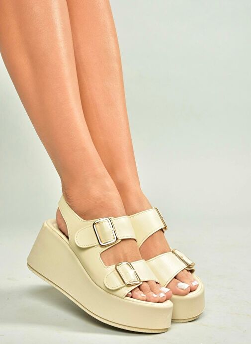 U946418509 Bej Dolgu Topuklu Kadın Ayakkabı - Görsel 5