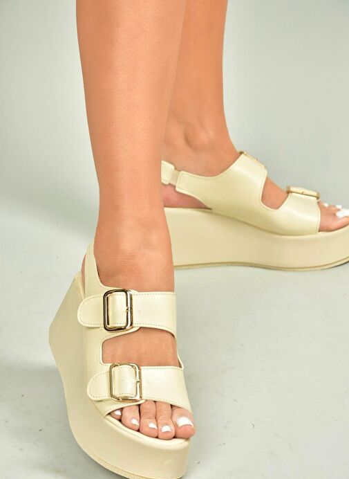 U946418509 Bej Dolgu Topuklu Kadın Ayakkabı - Görsel 3