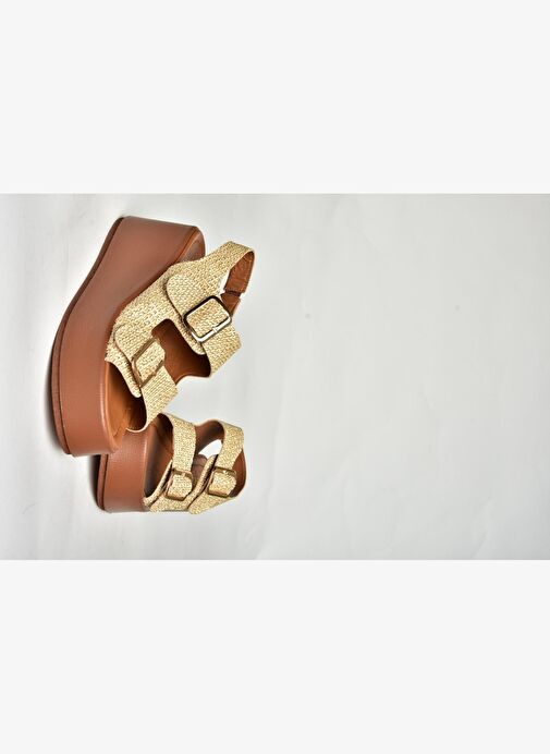 U946418517 Bej Hasır Dolgu Topuklu Kadın Ayakkabı - Görsel 7