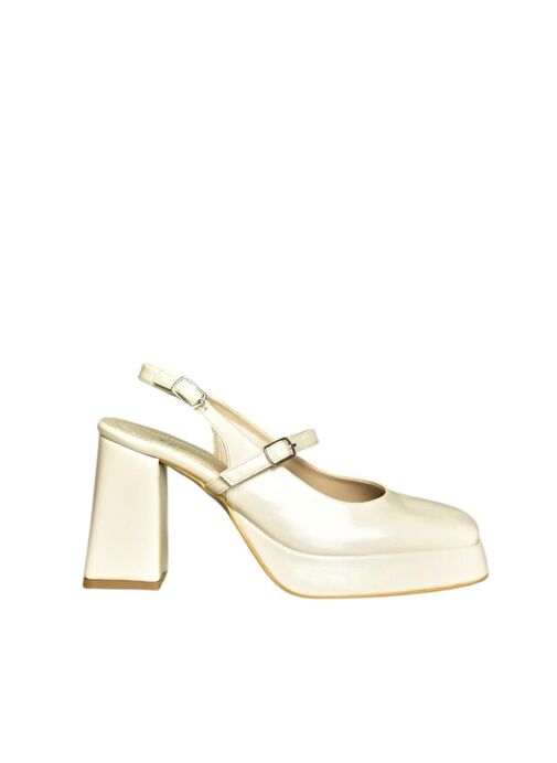 S282030908 Bej Rugan Kalın Topuklu Kadın Ayakkabı - Görsel 7