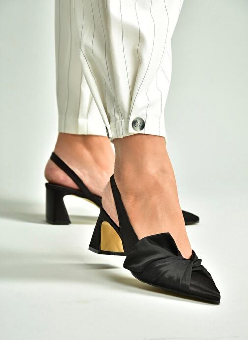 U654080704 Siyah Kumaş Kalın Topuklu Kadın Ayakkabı - Görsel 5