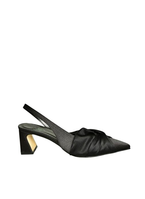 U654080704 Siyah Kumaş Kalın Topuklu Kadın Ayakkabı - Görsel 7