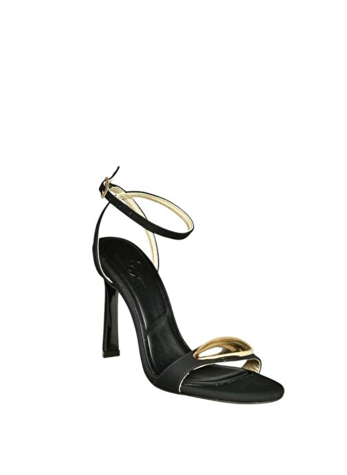 U676585804 Siyah Kumaş Kalın Topuklu Kadın Ayakkabı - Görsel 6