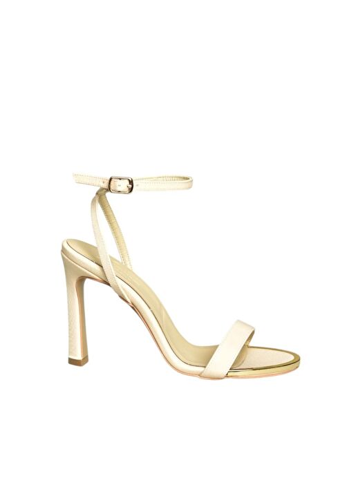 U676606204 Bej Kumaş Tek Bantlı Kalın Topuklu Kadın Ayakkabı - Görsel 6