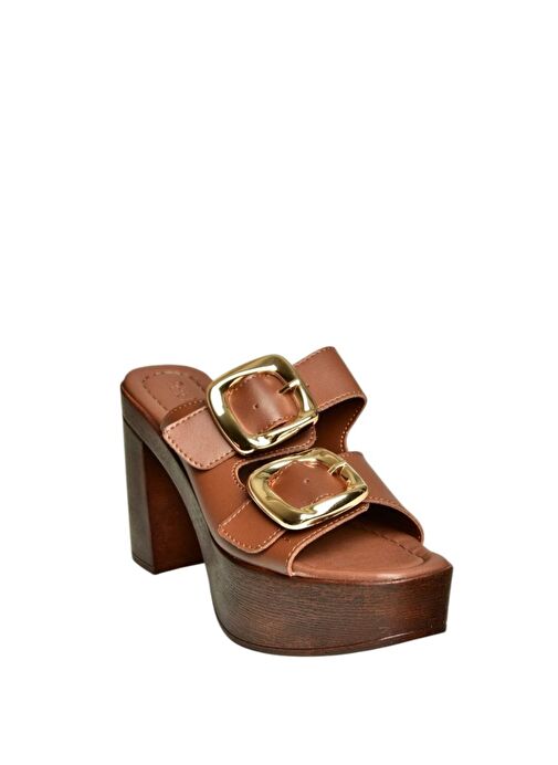 U820376609 Kahverengi Kalın Topuklu Kadın Terlik - Görsel 6