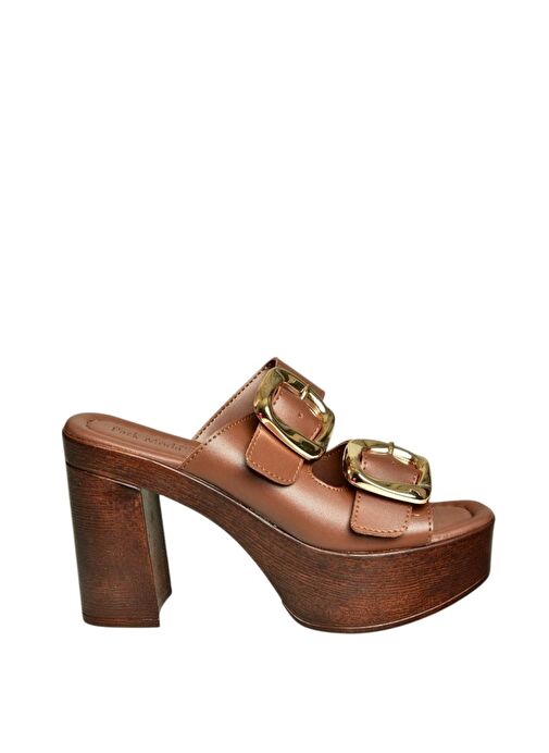 U820376609 Kahverengi Kalın Topuklu Kadın Terlik - Görsel 7