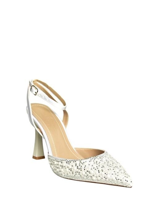 U676417604 Bej Kumaş Kalın Topuklu Abiye Ayakkabı - Görsel 7